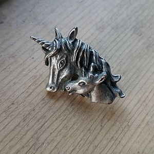 Pewter Unicorn Mother Baby Pin Broach
